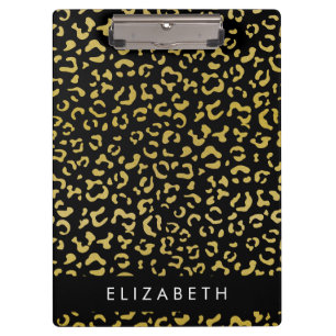 Leopard Print, Gold Leopard, Glitter, Your Name Clipboard