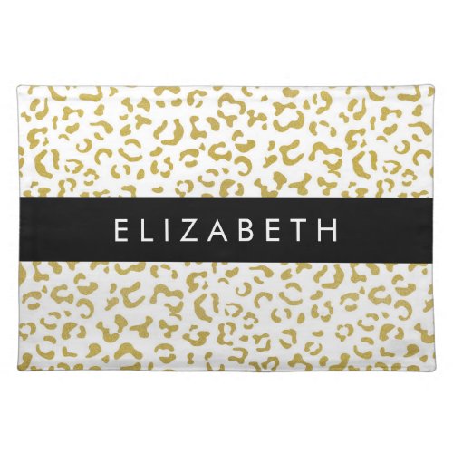 Leopard Print Gold Leopard Glitter Your Name Cloth Placemat