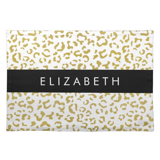 Leopard Print, Gold Leopard, Glitter, Your Name Cloth Placemat (Front)