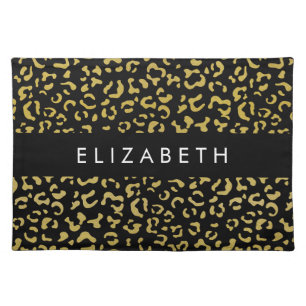 Leopard Print, Gold Leopard, Glitter, Your Name Cloth Placemat