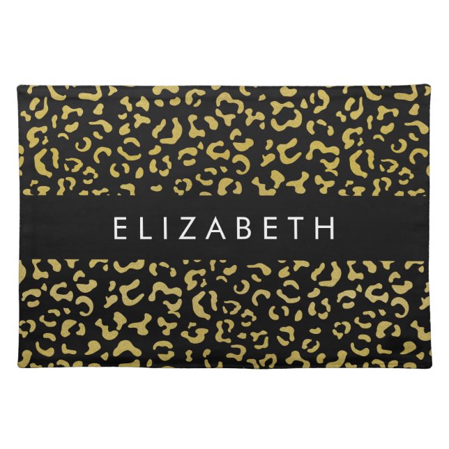 Leopard Print, Gold Leopard, Glitter, Your Name Cloth Placemat (Front)