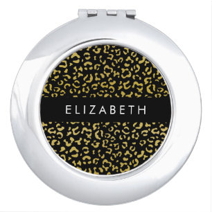 Leopard Print, Gold Leopard, Glitter, Your Name Compact Mirror