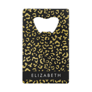 Leopard Print, Gold Leopard, Glitter, Your Name Credit Card Bottle Opener