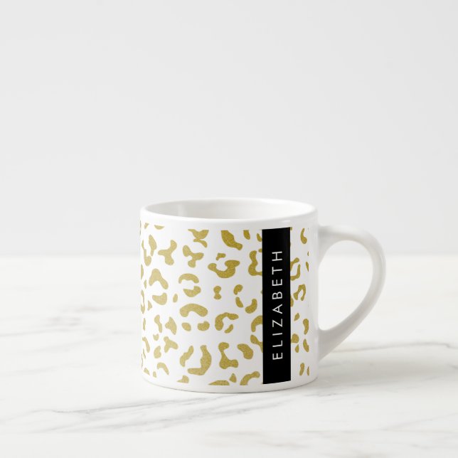 Leopard Print, Gold Leopard, Glitter, Your Name Espresso Cup (Right)