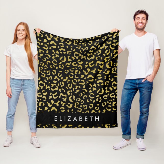 Leopard Print, Gold Leopard, Glitter, Your Name Fleece Blanket (In Situ)