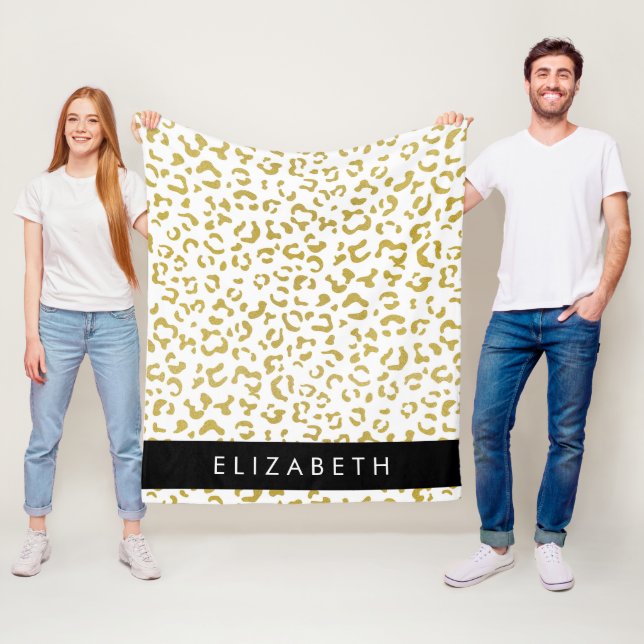 Leopard Print, Gold Leopard, Glitter, Your Name Fleece Blanket (In Situ)