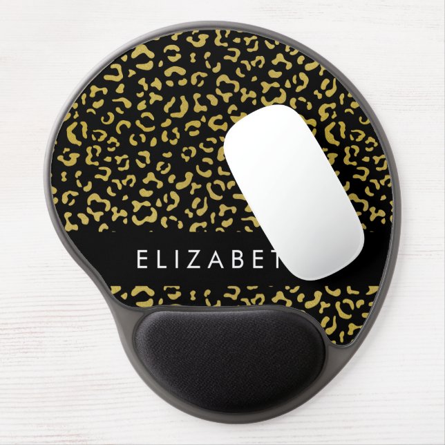 Leopard Print, Gold Leopard, Glitter, Your Name Gel Mouse Pad (Left Side)