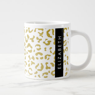 Leopard Print, Gold Leopard, Glitter, Your Name Giant Coffee Mug