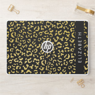 Leopard Print, Gold Leopard, Glitter, Your Name HP Laptop Skin