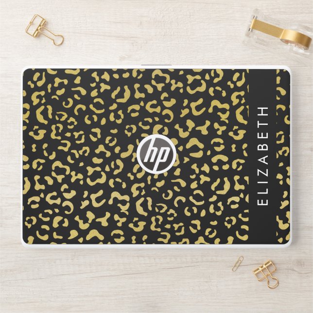 Leopard Print, Gold Leopard, Glitter, Your Name HP Laptop Skin (Desk)