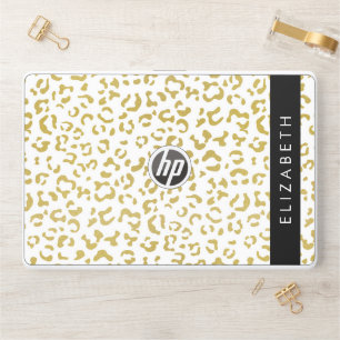 Leopard Print, Gold Leopard, Glitter, Your Name HP Laptop Skin