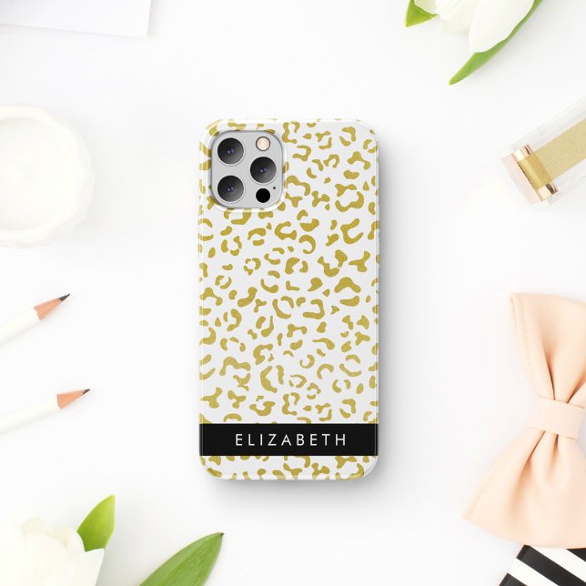 Leopard Print, Gold Leopard, Glitter, Your Name Iphone Case (Creator Uploaded)