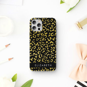 Leopard Print, Gold Leopard, Glitter, Your Name iPhone 16 Case