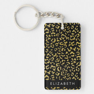 Leopard Print, Gold Leopard, Glitter, Your Name Keychain