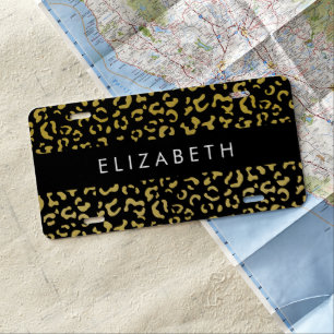 Leopard Print, Gold Leopard, Glitter, Your Name License Plate