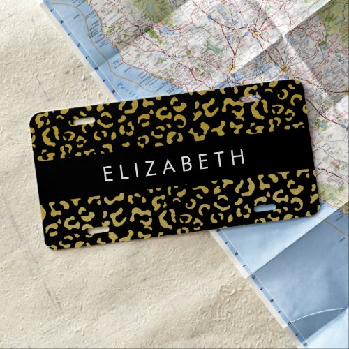 Leopard Print Gold Leopard Glitter Your Name License Plate