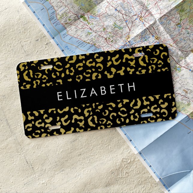 Leopard Print, Gold Leopard, Glitter, Your Name License Plate (In Situ)