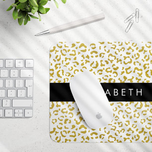 Leopard Print, Gold Leopard, Glitter, Your Name Mouse Pad