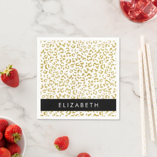 Leopard Print Gold Leopard Glitter Your Name Napkins