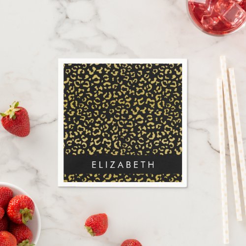 Leopard Print Gold Leopard Glitter Your Name Napkins