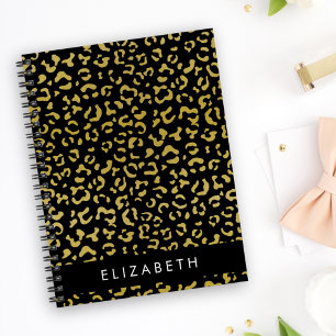 Leopard Print, Gold Leopard, Glitter, Your Name Notebook
