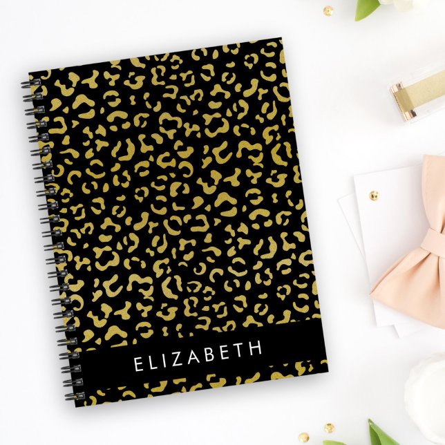 Leopard Print, Gold Leopard, Glitter, Your Name Notebook (Creator Uploaded)