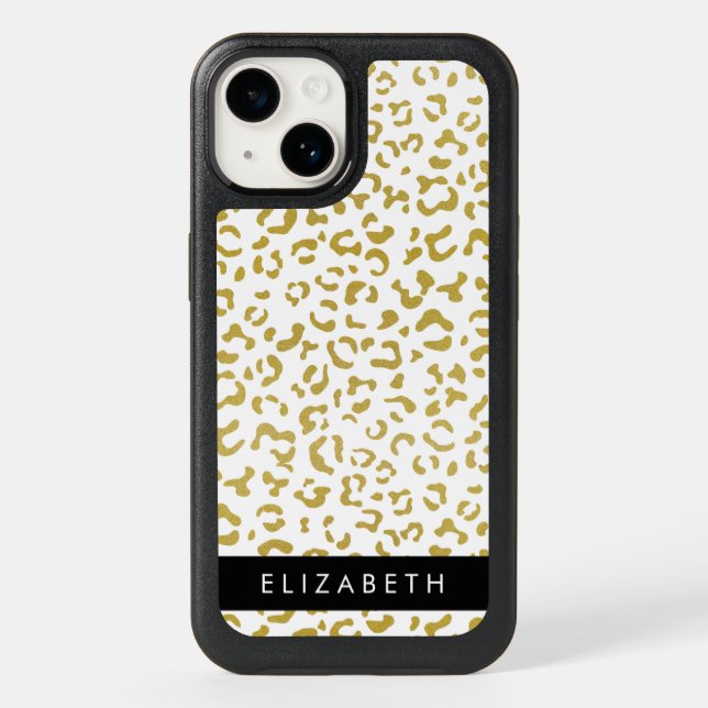 Leopard Print, Gold Leopard, Glitter, Your Name Otterbox iPhone Case (Back)