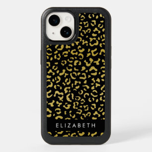 Leopard Print, Gold Leopard, Glitter, Your Name OtterBox iPhone 14 Case