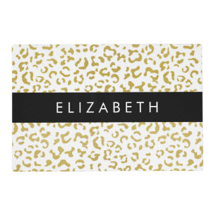 Leopard Print, Gold Leopard, Glitter, Your Name Placemat