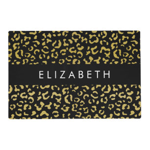 Leopard Print, Gold Leopard, Glitter, Your Name Placemat