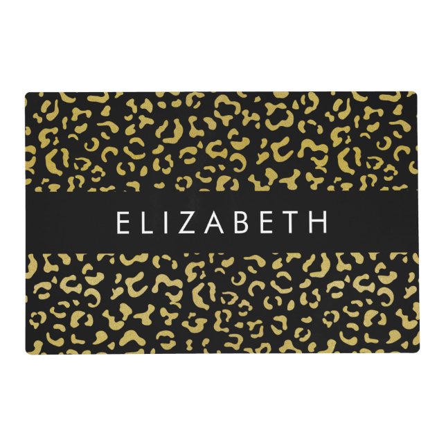 Leopard Print, Gold Leopard, Glitter, Your Name Placemat (Front)
