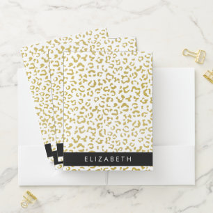Leopard Print, Gold Leopard, Glitter, Your Name Pocket Folder