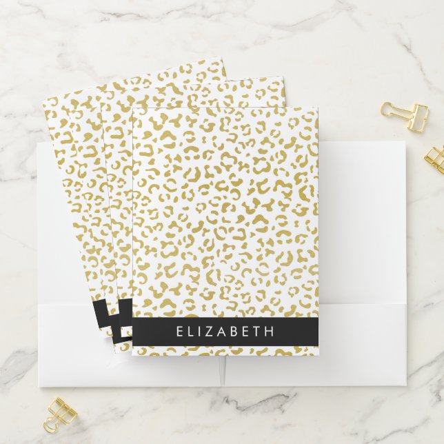 Leopard Print, Gold Leopard, Glitter, Your Name Pocket Folder (In Situ)