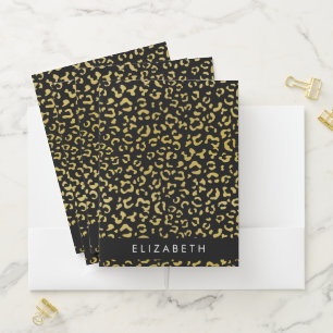 Leopard Print, Gold Leopard, Glitter, Your Name Pocket Folder