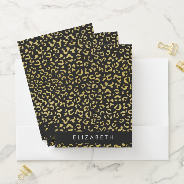 Leopard Print, Gold Leopard, Glitter, Your Name Pocket Folder (In Situ)