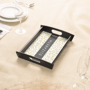 Leopard Print, Gold Leopard, Glitter, Your Name Serving Tray