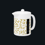 Leopard Print, Gold Leopard, Glitter, Your Name Teapot<br><div class="desc">Elegant, stylish and sophisticated leopard pattern in gold color. Modern and trendy gift, perfect for the animal print lover in your life. Personalize by adding your name, nickname, monogram or initials.</div>