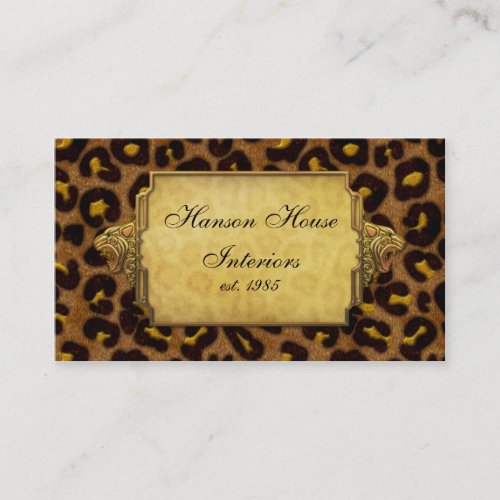 Leopard Print Gold Leopard Heads Business Card Templates