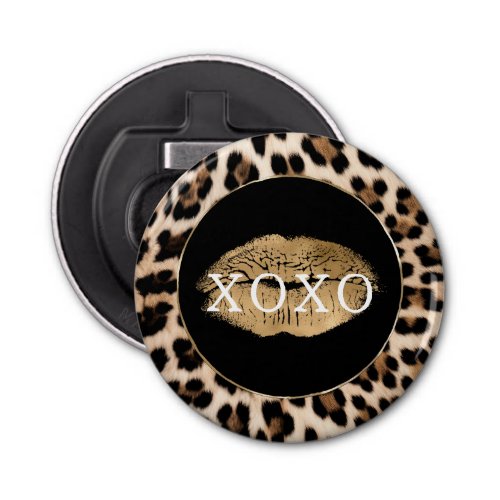 Leopard Print Gold Lips XOXO Bottle Opener