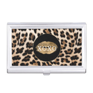 Leopard Print Gold Lips XOXO Business Card Case