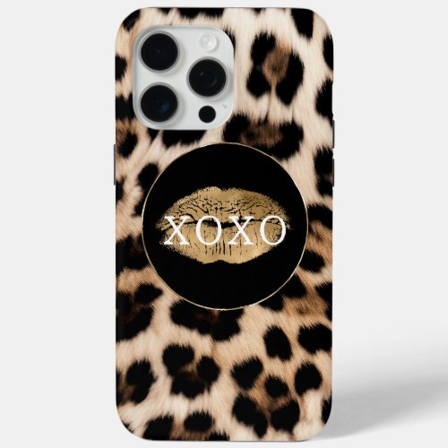 Leopard Print Gold Lips XOXO iPhone 15 Pro Max Case