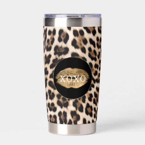 Leopard Print Gold Lips XOXO Insulated Tumbler