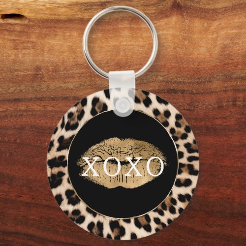 Leopard Print Gold Lips XOXO Keychain