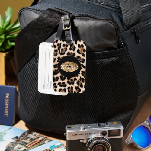 Leopard Print Gold Lips XOXO Luggage Tag