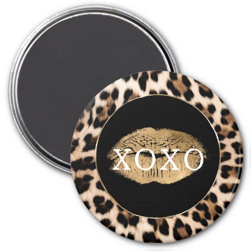 Leopard Print Gold Lips XOXO Magnet
