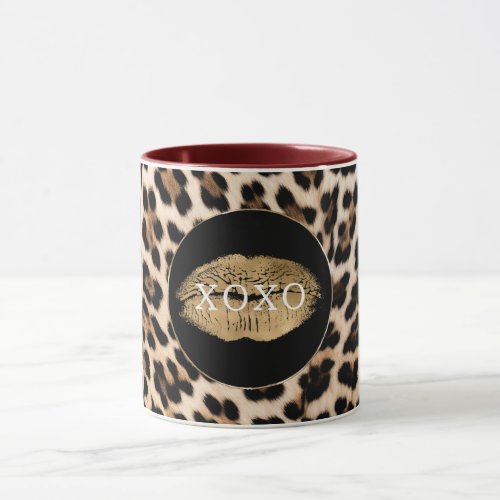 Leopard Print Gold Lips XOXO Mug