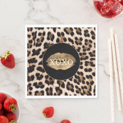 Leopard Print Gold Lips XOXO Napkins