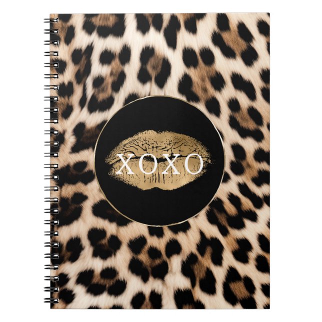 Leopard Print Gold Lips XOXO Notebook (Front)
