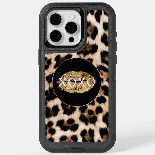 Leopard Print Gold Lips XOXO iPhone 15 Pro Max Case