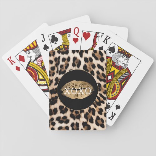 Leopard Print Gold Lips XOXO Playing Cards